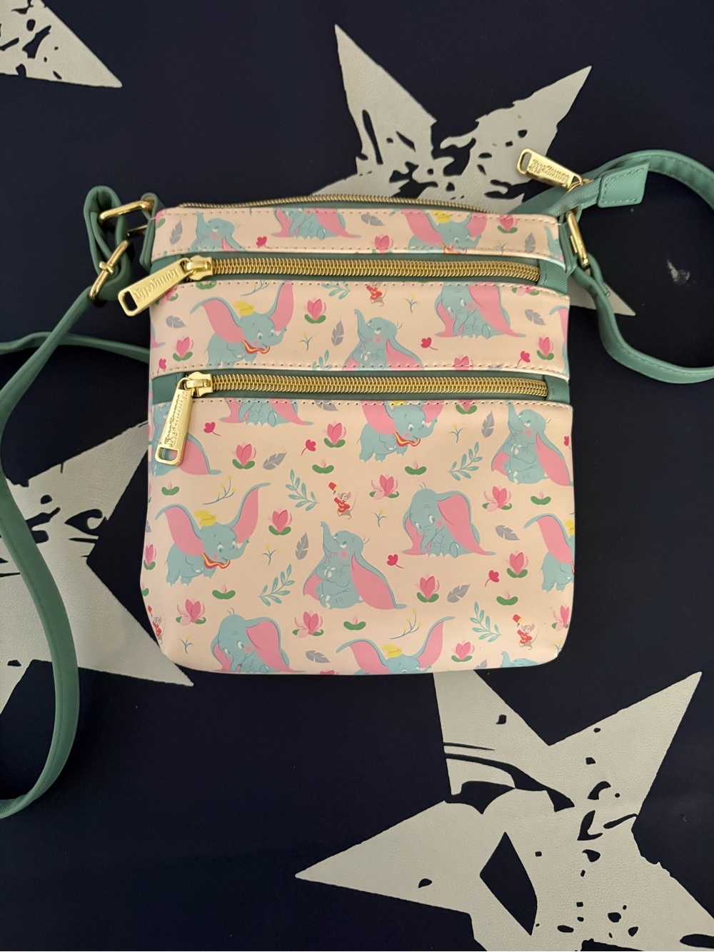 Disney Loungefly Dumbo Crossbody Bag 3 Zipper